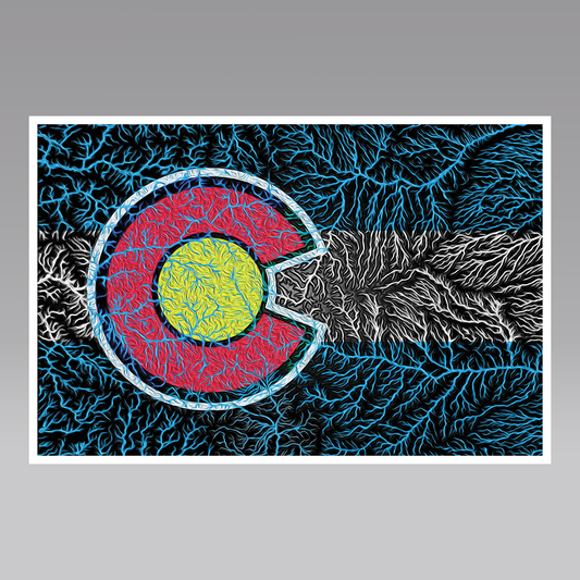 Vinyl decal of all Colorado Rivers and the Colorado Flag.