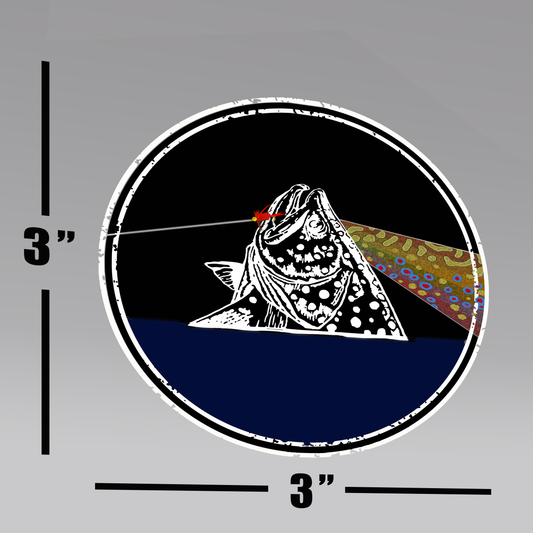 Fly fishing decal.  The Fish You Were Here vinyl sticker features a fish being caught in a style that pays tribute to Pink Floyd