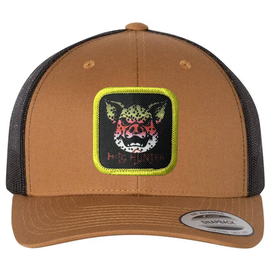 Hog Hunter Trucker Hat on Caramel Cap.  Headwater Canyon Rainbow Trout design.