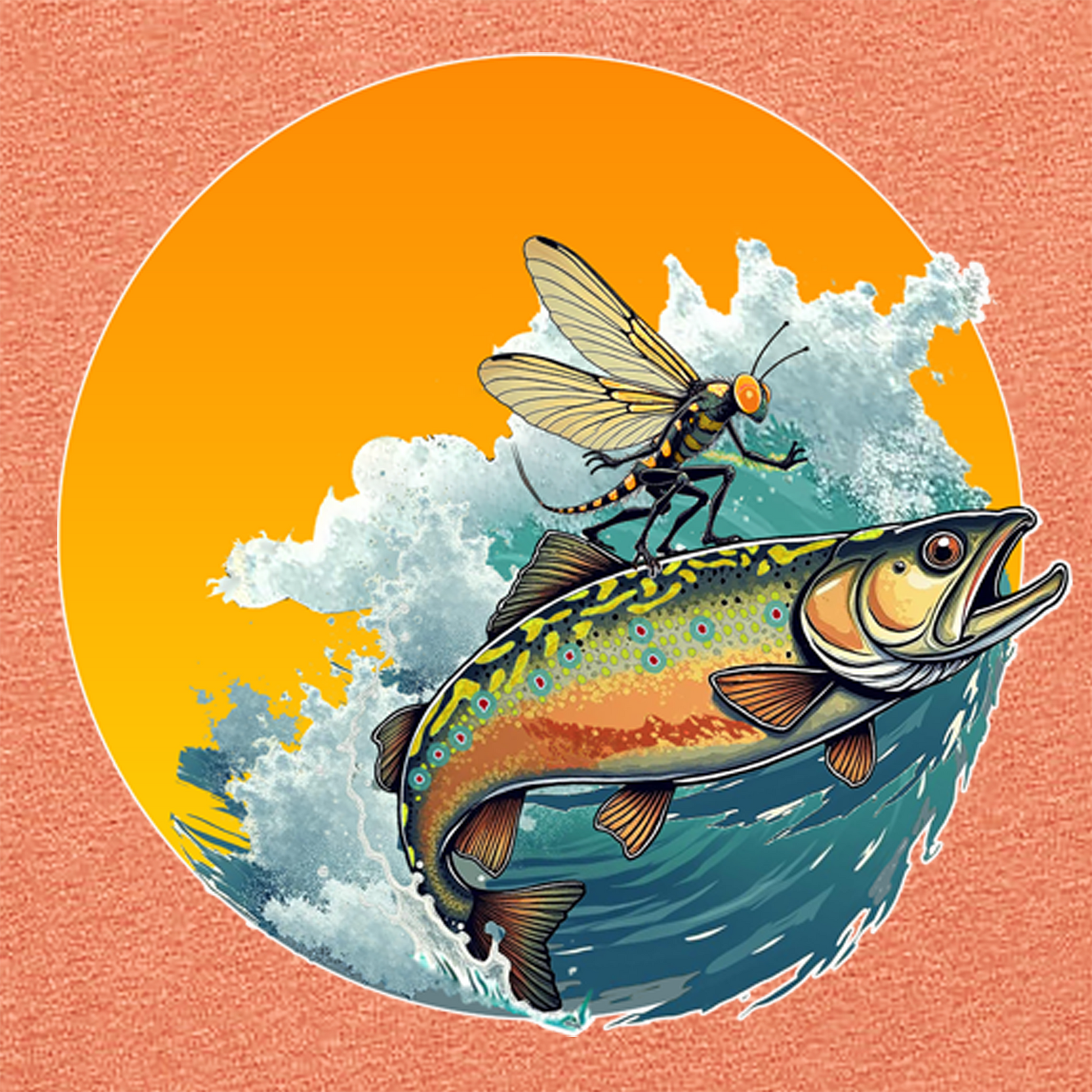 Women's fly fishing t shirt.  Brook Surfing tee by Headwater Canyon. Close up t shirt.