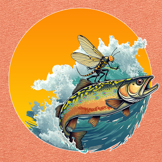 Women's fly fishing t shirt.  Brook Surfing tee by Headwater Canyon. Close up t shirt.