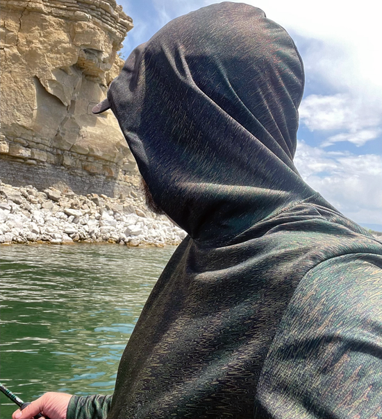 Man fishing at Pueblo Reservoir in Headwater Canyon Sun Hoodie