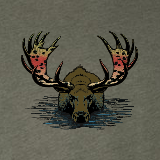 moose with rainbow trout horns t shirt