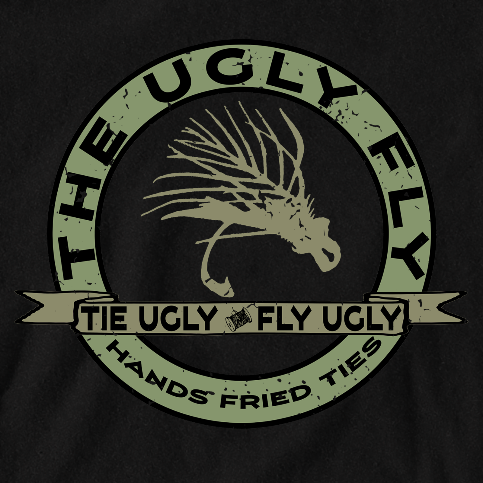 The Ugly fly Design by Headwater Canyon.  Fly Tying t shirt.  Fly fishing tee shirt.  Closeup.