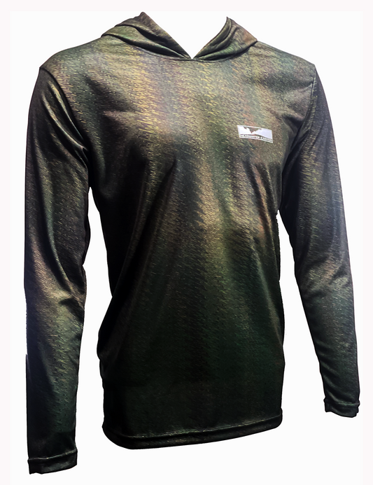 Front view of the  Headwater Canyon Adventurer Sun Hoodie.  Performance USA made sun protection hooded shirt for fly fishing.